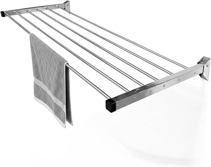 Wall mount foldable drying rack with pipes