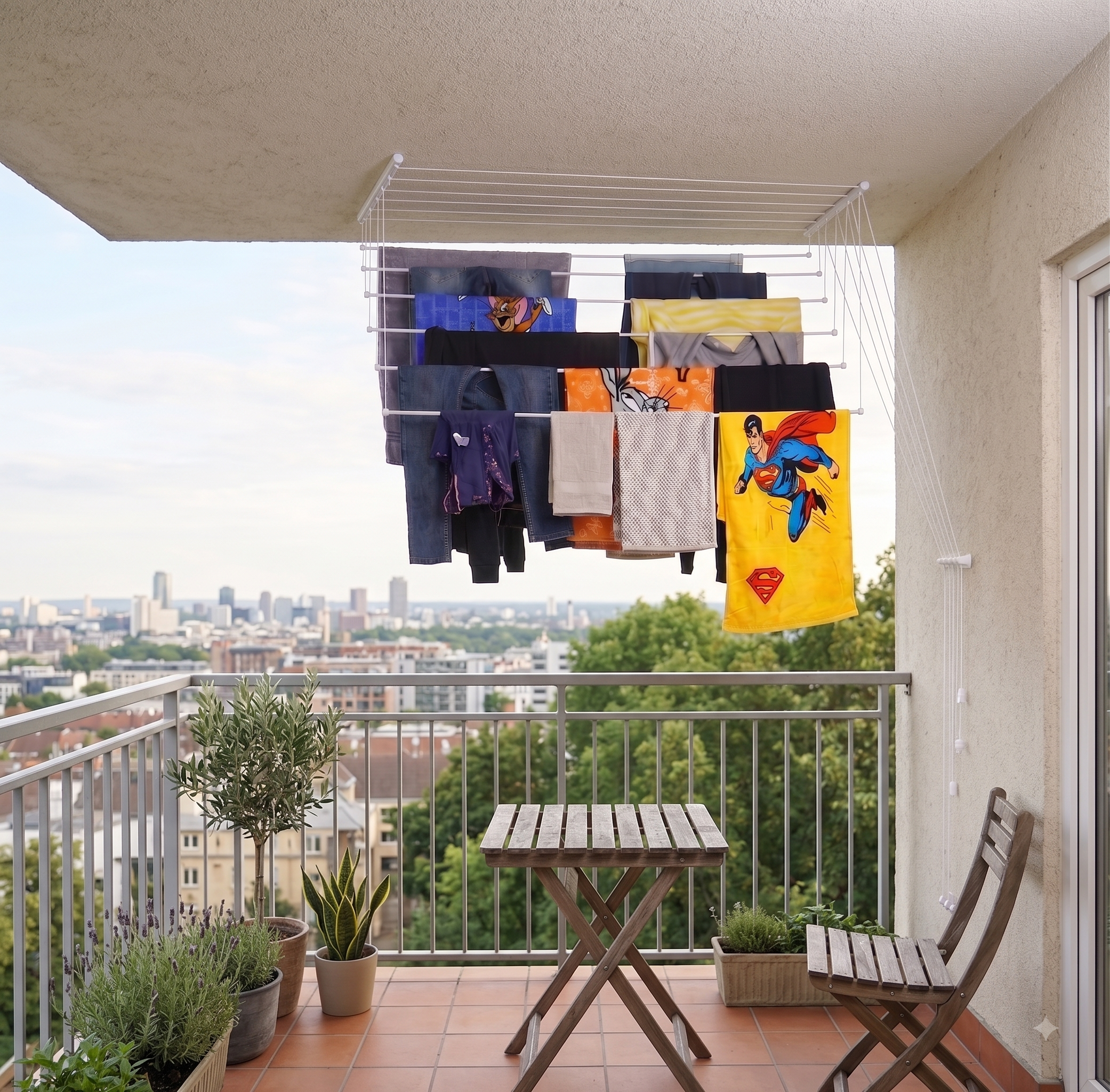 SKYRAQ ceiling cloth drying hanger installed in a UAE home